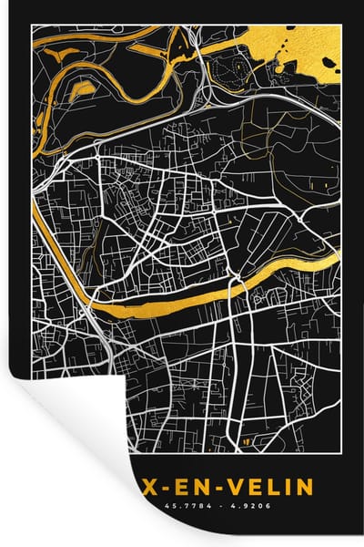 Muurstickers - Sticker Folie - Kaart - Frankrijk - Stadskaart - Plattegrond - Vaulx-en-Velin - 20x30 cm - Plakfolie - Muurstickers Kinderkamer - Zelfklevend Behang - Zelfklevend behangpapier - Stickerfolie