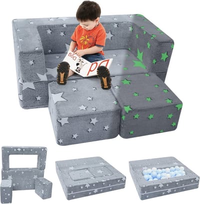 Modulaire peuter slaapbank met glow-in-the-dark sterren - Comfortabele en veelzijdige kinderstoel lounger