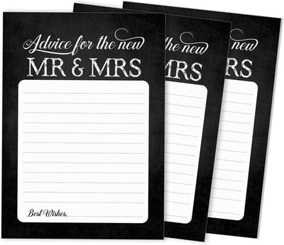 Advieskaarten Set - Bruiloft Vragen - Huwelijk Activiteit - 50 Kaarten Inclusief - 5x7 Inch - Zwart