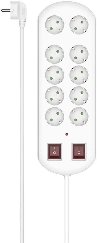 Hama Stekkerdoos met schakelaar - 10-voudig - 2m kabel - met overspanningsbeveiliging - Wit