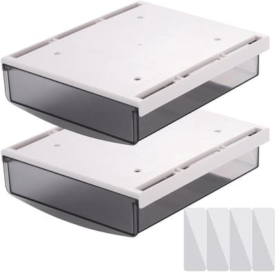 Dailygoods- Opberglade 2 Stuks - Onder Bureau - Transparant - Zelfklevend - Ergonomische Trekgreep - Duurzaam ABS-Materiaal - Opbergdoos