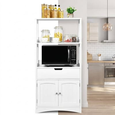 Magnetronkast - Keukenkast - Keukenrek Staand - Ovenkast - Rek - 60x32,5x112 cm - Organizers - Dubbele Draagplank - Aanrecht Organiser