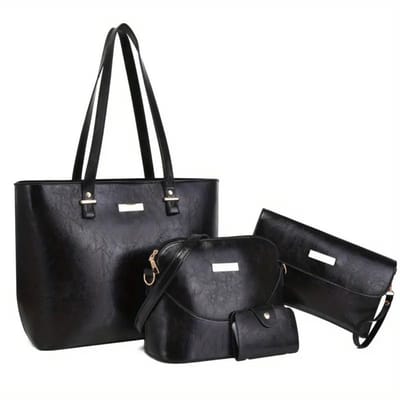 Bovista Handtas Dames - Schoudertas - School - Shopper - Schooltas - Werktas - 4-Delige Set - Zwart