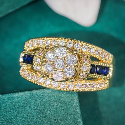 CAOSHI Magnifiques Bagues de Mariage pour Mariée Bling Bling Cristal/Zircone Cubique Bleue Fête d'Anniversaire Bijoux Élégants de Luxe pour Femmes 7
