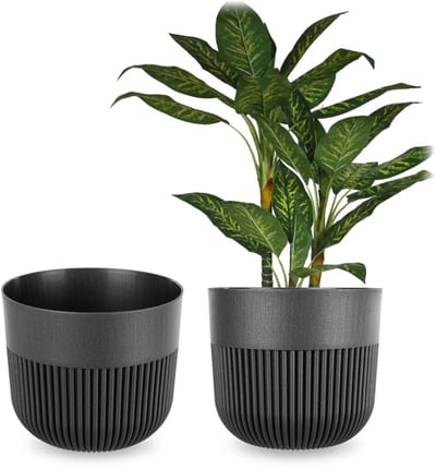 KADAX bloempot Ø 25 cm, bloemenbak met geribbeld patroon voor binnen en buiten, kunststof plantenpot, bloemenbak voor kamerplanten (grafiet)