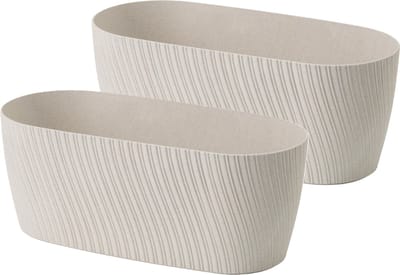 Form Plastic Plantenbak/bloembak Waves - 2x - kunststof - ivoor wit - L27 x B12 x H11 cm - rond