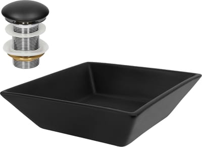 Wastafel incl. afvoergarnituur zwart zonder overloop 41x41x12 cm zwart keramiek ML design