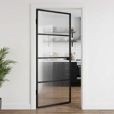 Moderne Binnendeur - Privacy Deur - Ruimtes Scheiden - Veiligheidsglas Frame - 76 x 201 cm - Zwart