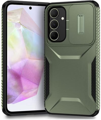Hoesje Geschikt voor Samsung Galaxy A35 | Back Cover met Camera Slider | Schokbestendige Case | Camera Cover | Stevig | Groen