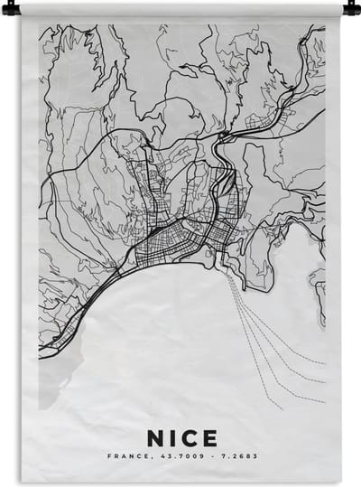 Wandkleed - Wanddoek - Kaart - Frankrijk - Stadskaart - Plattegrond - Nice - 120x180 cm - Wandtapijt