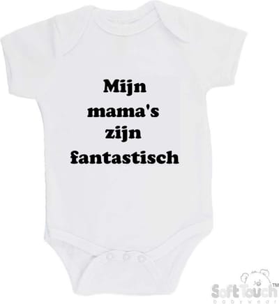 Soft Touch Romper "Mijn mama's zijn fantastisch" Unisex Katoen Wit/zwart Maat 62/68