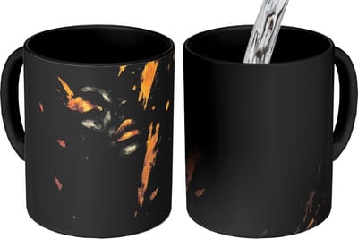 Magische Mok - Foto op Warmte Mokken - Koffiemok - Gezicht - Vrouw - Verfspatten - Abstract - Magic Mok - Beker - 350 ML - Theemok