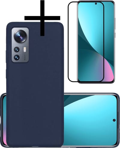 Hoesje - Met Screenprotector - Geschikt voor Xiaomi 12 Pro - Sterk & Shockproof - Back Cover - Siliconen Case - Telefoon Hoes - Donkerblauw
