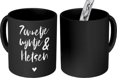 Magische Mok - Foto op Warmte Mokken - Koffiemok - Quotes - Zonnetje, wijntje & kletsen - Tekst - Wijn - Zomer - Magic Mok - Beker - 350 ML - Theemok - Mok met tekst