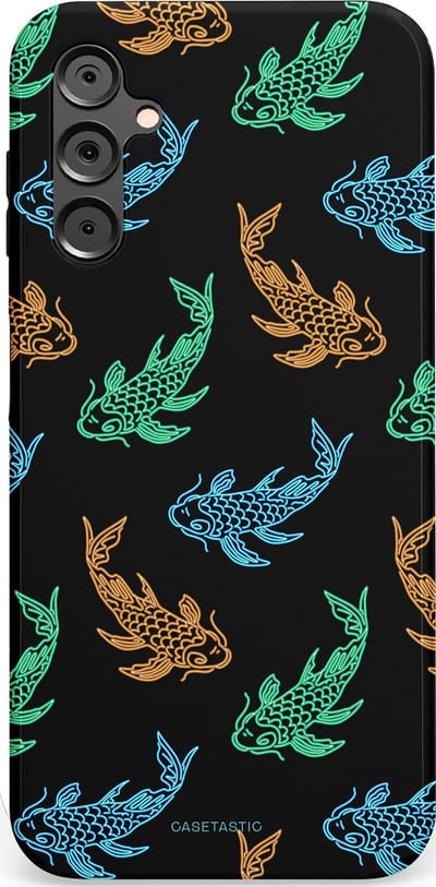 Casetastic hoesje geschikt voor Samsung Galaxy A14 (2023) 5G / Samsung Galaxy A14 (2023) 4G - Dubbellaagse bescherming - Neon Koi - Fashion Case - Zwart Petrol Donkergroen Bruin
