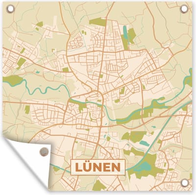 Tuin poster Plattegrond - Lünen - Stadskaart - Kaart - Vintage - 200x200 cm - Tuindoek
