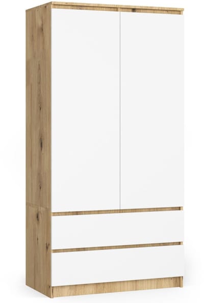 Kleidingkast S90 met 2 Deuren en 2 Lades / AKORD Furniture Factory / Artisan Eik - Wit / 90 x 180 x 51 cm
