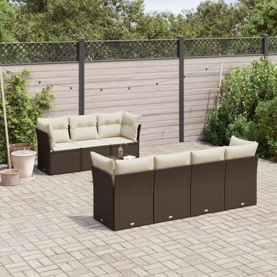 vidaXL - 8-delige - Loungeset - met - kussens - poly - rattan - bruin