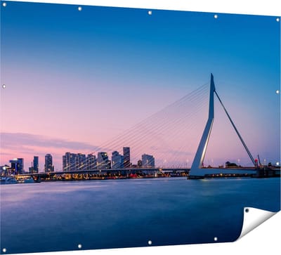 Gards Tuinposter Erasmusbrug in Rotterdam met Zonsondergang - 160x120 cm - Tuindoek - Tuindecoratie - Wanddecoratie buiten - Tuinschilderij