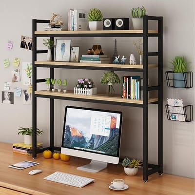 Bureauplank met niveaus - Opbergrek - Bureau organiseren - Stabiel smeedijzer - 95 cm breed - Zwart