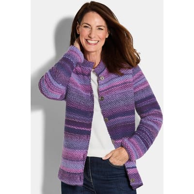 Tricot jasje met meerkleurige strepenlook - paars / sering / gedess. - Gr. 19 van Goldner Fashion
