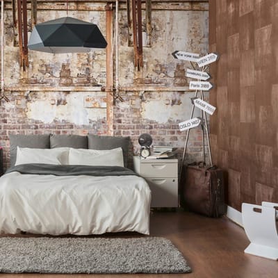 Fotobehang Profhome 392531-GU vliesbehang hardvinyl warmdruk in reliëf glad in baksteen look mat crème bruin beige 1,59 m x 2,8 m
