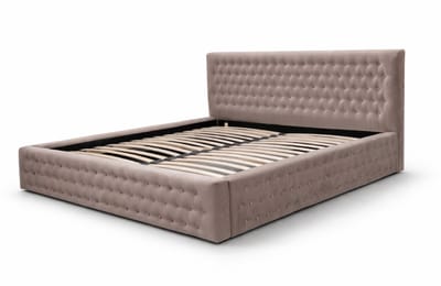 Gestoffeerd Bed Chesterfield 11 met Opbergruimte en Gecapitonneerd Hoofdbord - 140x200 cm - Cappuccino (Manila 21)