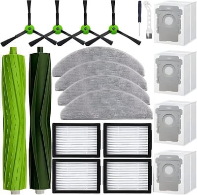 PolkaHome® 20-delige vervangingsset geschikt voor iRobot Roomba Combo i3+ i5 i5+ j5 j5+ – 2 hoofdborstels, 4 zijborstels, 4 HEPA-filters, 4 stofzuigerzakken, 4 dweilpads, 1 schroevendraaier, 1 2-in-1 borstel en mesje – accessoires & onderdelen
