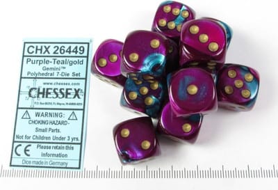 Chessex Gemini Paars-Taling/goud D6 16mm Dobbelsteen Set (12 stuks)