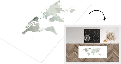 Keukenloper - Loper keuken - Wereldkaart - Waterverf - Wit - 120x50 cm - Keukenloper vinyl