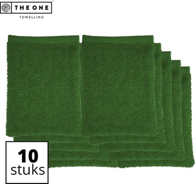 The One Towelling Washandjes - 16 x 21 cm - 10 Stuks - Washanden - Voordeelverpakking - 100% Katoen - Groen