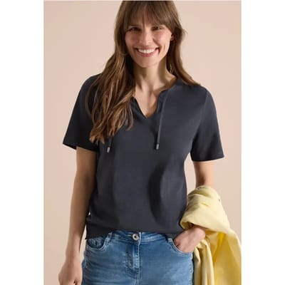 Shirt met korte mouwen en gespleten hals
