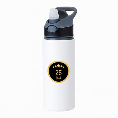 Hacebo® - 25 jaar waterfles met rietje zwart - iemand die 25 jaar is geworden of 25 jaar lang een relatie hebben of getrouwd zijn - verjaardagscadeau - verjaardag - cadeau - kado - geschenk - gift - relatie - water fles - 650ML