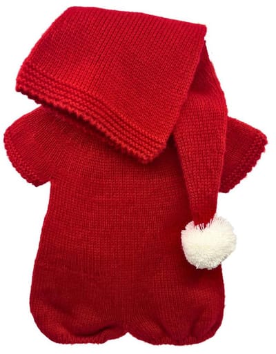 Asi poppenkleding kerstpak gebreid met kerstmanmuts rood popaccessoire.