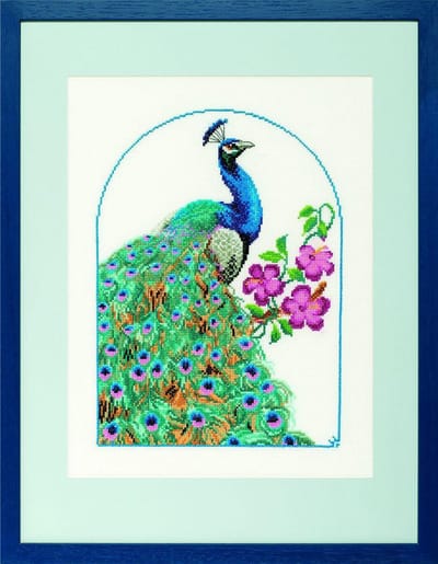 Pako Borduurpakket - telpatroon met codekaart - Pauw - 237.101 - voorgesorteerd garen - Aida - 23 x 32 cm - DIY kit