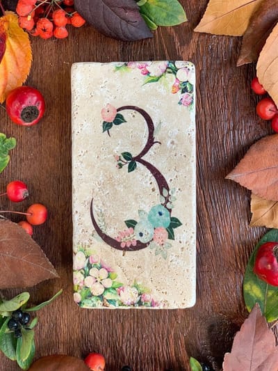 Mak40 - Huisnummer 3 natuursteen Elegant - Bloemetjes -Deuren – Klussen - Huisnummerbord met Bloemen - Multi kleur - Weerbestendig