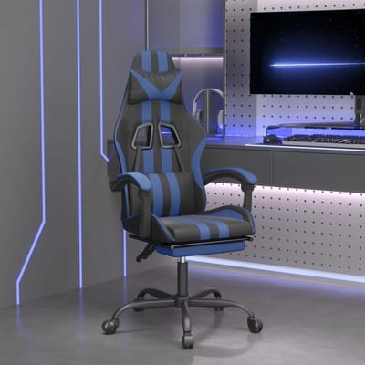 vidaXL - Gamestoel - draaibaar - met - voetensteun - kunstleer - zwart - en - blauw