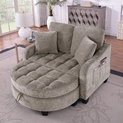 DESMIU Slaapbank 132 x 129 x 93 Cm - 2 In 1 Met Opberghocker En Kussens - Voor Woonkamer Slaapkamer En Werkkamer - Eucalyptushout Bruin
