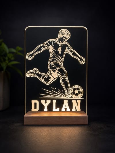 Gepersonaliseerd led lampje voetballer met naam en rugnummer - nachtlamp - kinderkamer - voetbal