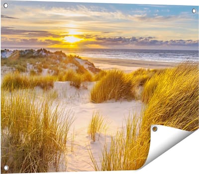 Gards Tuinposter Strand en Duinen tijdens Zonsondergang - 80x60 cm - Tuindoek - Tuindecoratie - Wanddecoratie buiten - Tuinschilderij