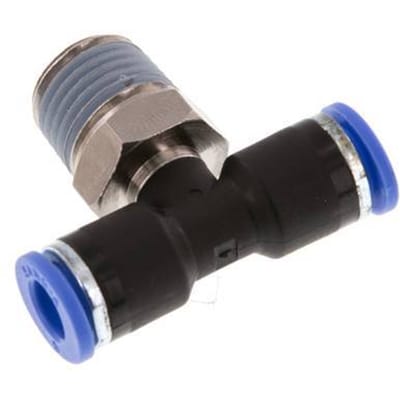 6mm x R1/4'' inline T-stuk Messing/PA 66 Insteekfitting Buitendraad Draaibaar NBR [2 Stuks]