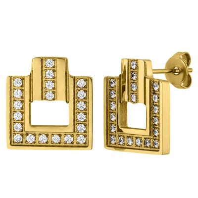 Victorious Dames Oorbellen Goud – Vierkant met Bergkristallen – 1CM