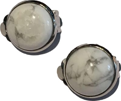 Petra's Sieradenwereld - Clipoorbel natuursteen wit bohemian metaal 12 mm (160)