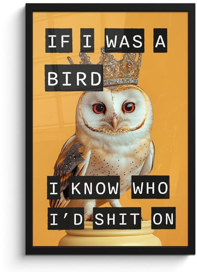 Poster in lijst - Fotolijst 40x60 cm - Posters - Geel - Uil - Vogel - Decoratie - Posterlijst zwart - Decoratie - Wanddecoratie woonkamer - Muurdecoratie slaapkamer