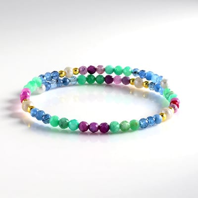 Cavill - Stalen Armband - Braziliaanse Aquamarijn 7,3 ct - Mozambikaanse Robijn 7,9 ct - 25,5 ct Totaal - Elegante Handgemaakte Sieraad