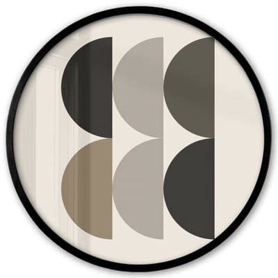 Poster in lijst Rond - Fotolijst 40x40 cm - Posters - Halve cirkels - Aardetinten - Grafisch - Ronde posterlijst zwart - Decoratie - Wanddecoratie woonkamer - Muurdecoratie slaapkamer