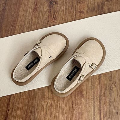 Damesschoenen Zomer Zachte zool Antislip Ademend Mode All-match buitenschoenen voor dames Stevige gesp plat 36 beige