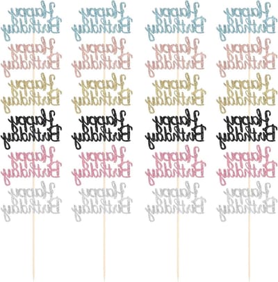 SolidKeus - Set van 24 Happy Birthday Cupcake Toppers Glitter