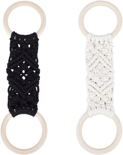 2 Stuks Haakjes voor Theedoeken van Katoen en Hout, Boho Macramé, 28x7.5cm, Ideaal voor Keuken en Badkamer, Decoratieve Handdoekhouders voor Keuken en Oven