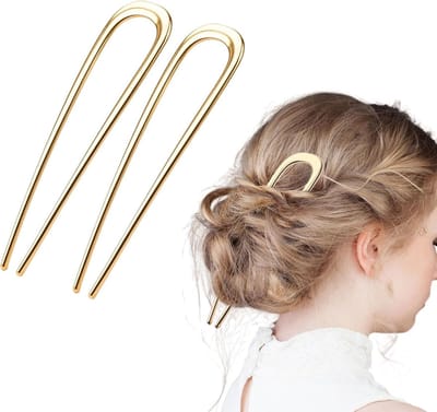 Set van 2 U-vormige Haarspelden Goud – Metalen Haarspeld voor Klassieke Opsteekkapsels en Chignons